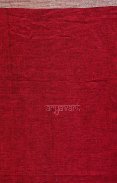 Red, Blue & Silver Zari Striped Linen Saree