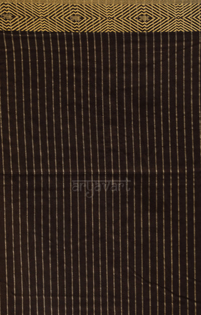 Brown Cotton Saree with Woven Border &  Stripes