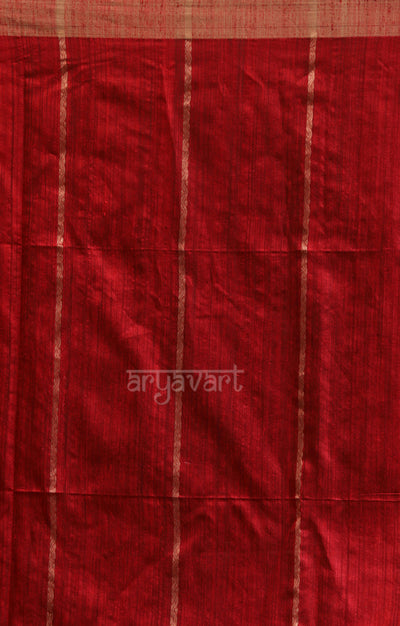 Ruby Red Matka Silk Saree with Zari Stripes and Jamdani Woven Design in pallu