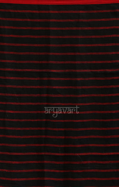 Striking Black Linen saree with Red Stripes
