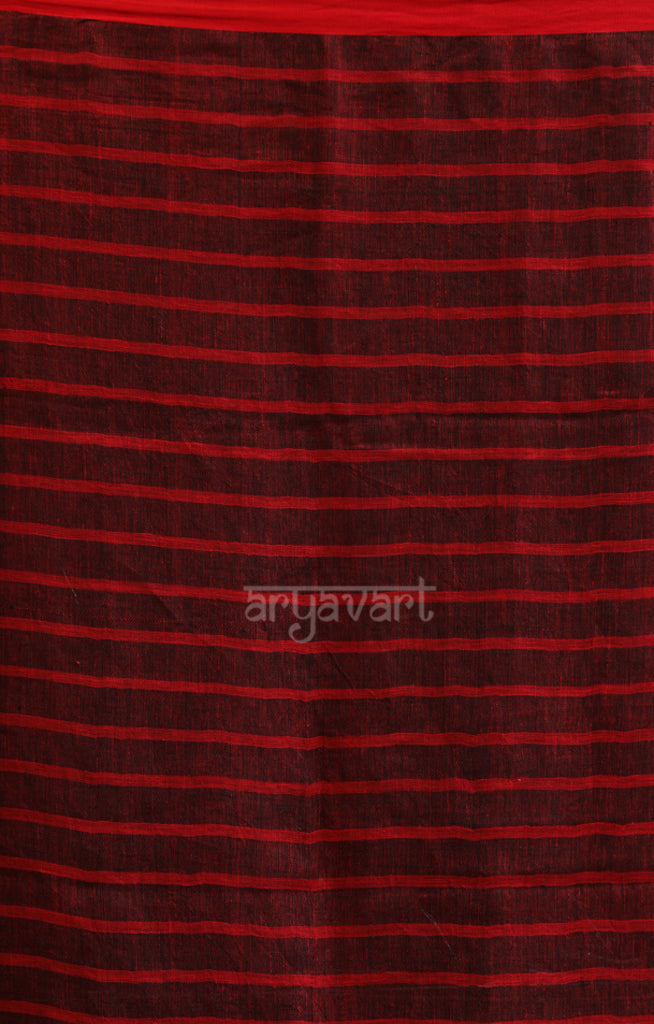 Striking Black Linen saree with Red Stripes