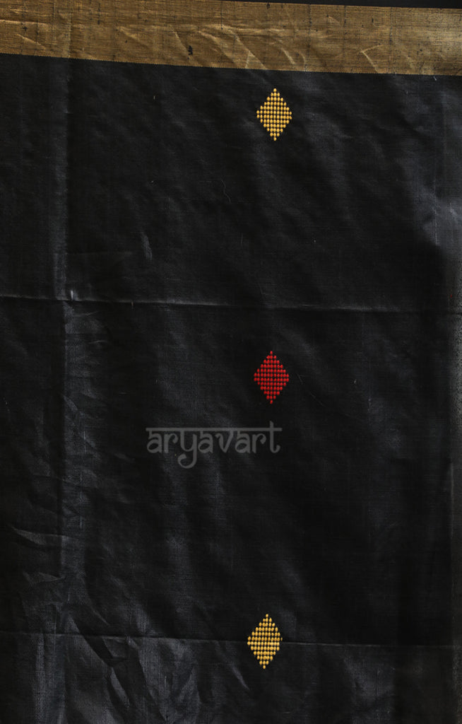 Black Silk Saree with Woven Design & a contrasting Red pallu
