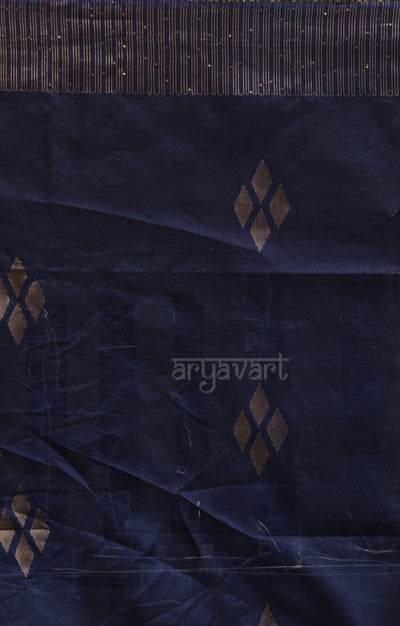Midnight Blue Silk Saree With Woven In Sequence & Jamdani Motifs