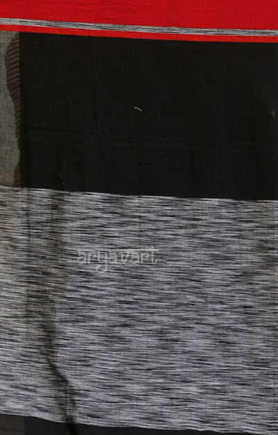 Black & Grey Cotton with Woven Design & Red Border