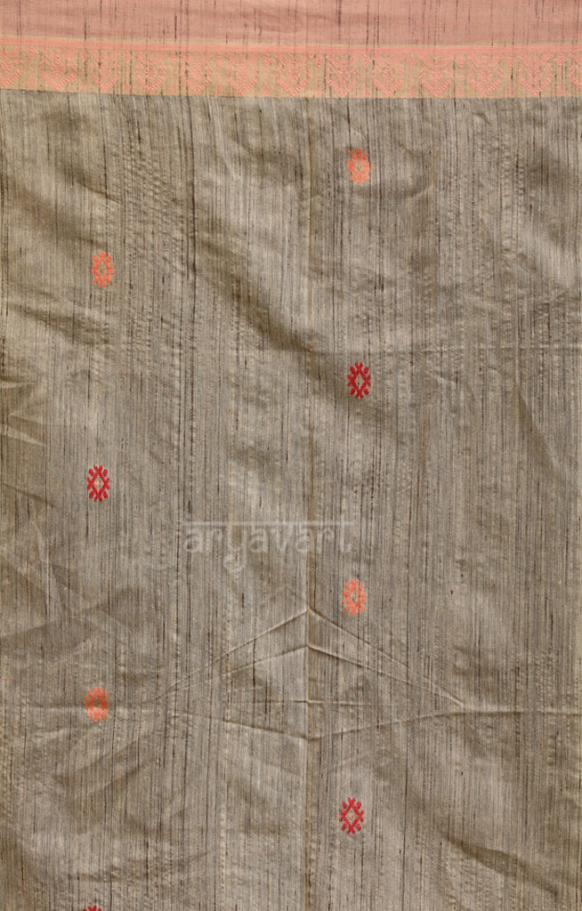 Ghicha Silk Saree with Woven Design & Peach Border