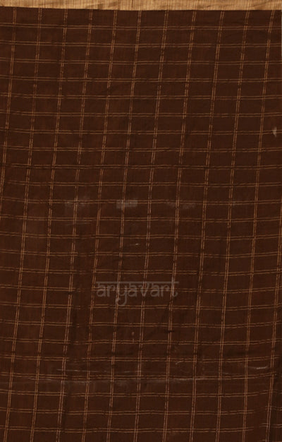 Caramel Brown Silk Cotton Saree With Woven Zari Checks & Zari Pallu