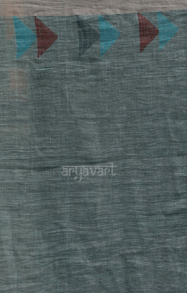 Sky Blue Linen Saree with Striking Triangle shape Jamdani Woven Design