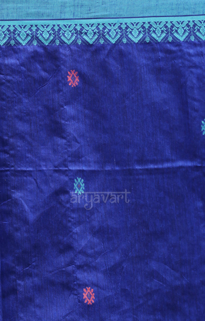 Royal Blue Silk Saree with Striking Jamdani Woven Design