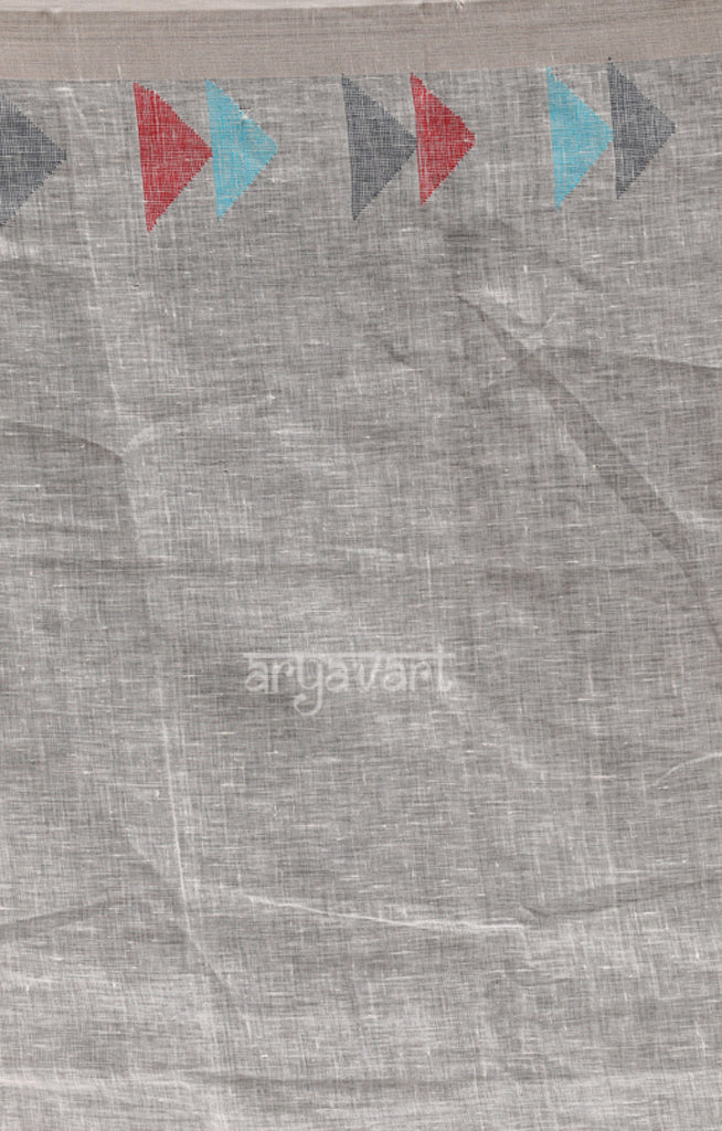 Off White Linen Saree with Striking Triangle shape Jamdani Woven Design