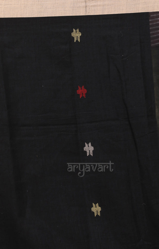 Black Cotton Saree  with striking Jamdani Woven Design
