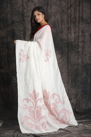 white linen saree