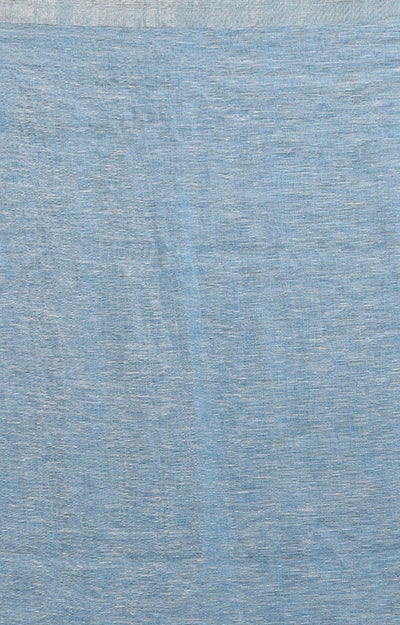 Sky Blue Linen Saree with Zari Stripes