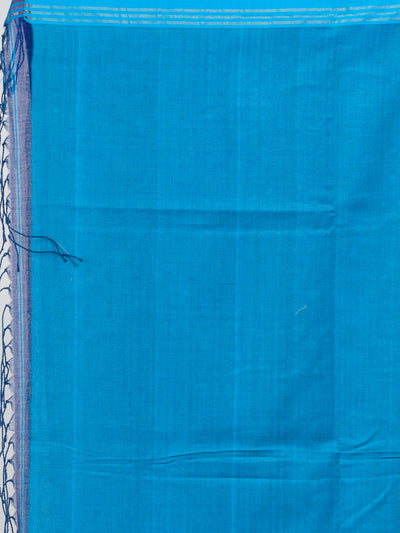 Torquiest pure cotton saree with blue checks