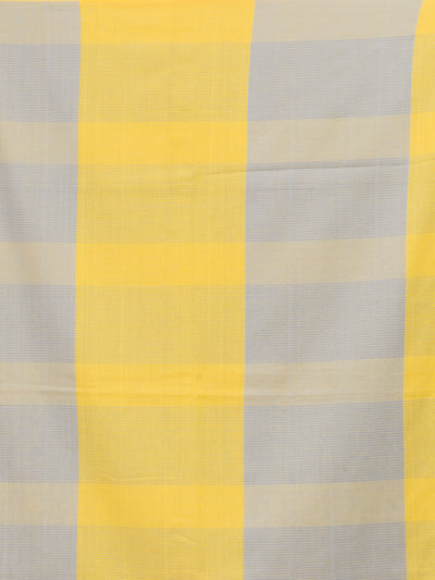 Grey pure cotton saree with yellow checks