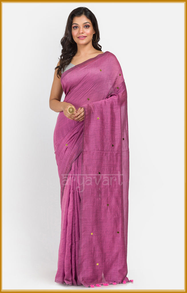 Pink Cotton Saree with Sparkling Sequence
