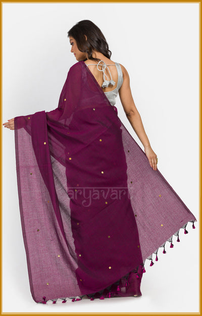 Burgundy Cotton Saree With Sparkling Sequence