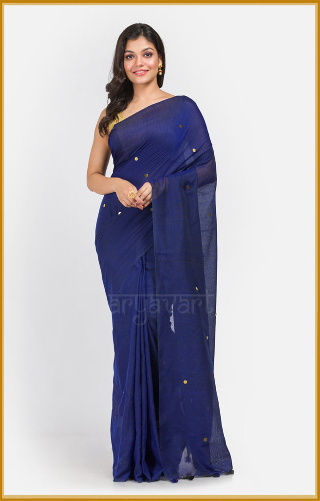 Midnight Blue Pure Cotton Saree with Sparkling Sequence