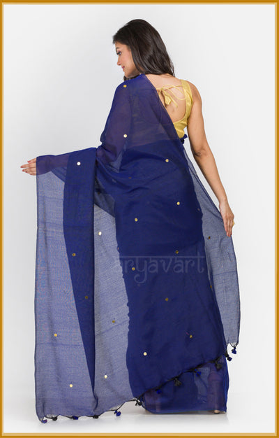 Midnight Blue Pure Cotton Saree with Sparkling Sequence