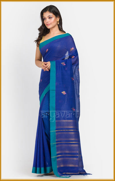 Blue pure cotton saree with Woven Motif along the length of the saree