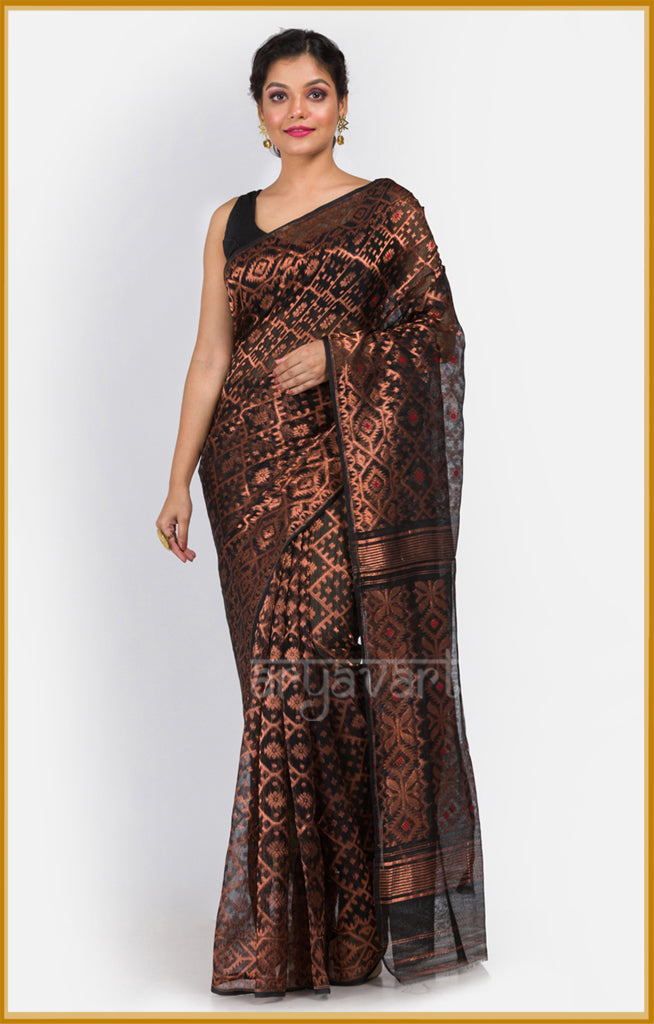 Black Jamdani Saree with Stunning Zari Woven Design