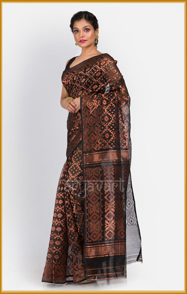 Black Jamdani Saree with Stunning Zari Woven Design