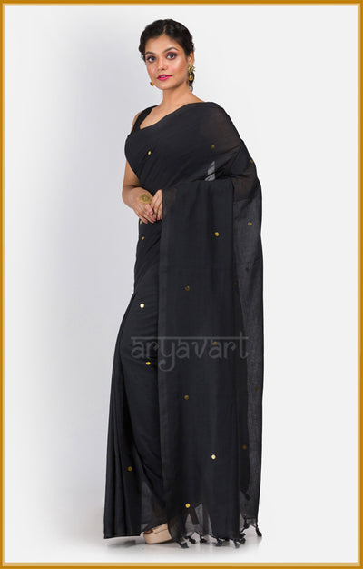 Stunning Black Cotton Saree with Sparkling Sequence