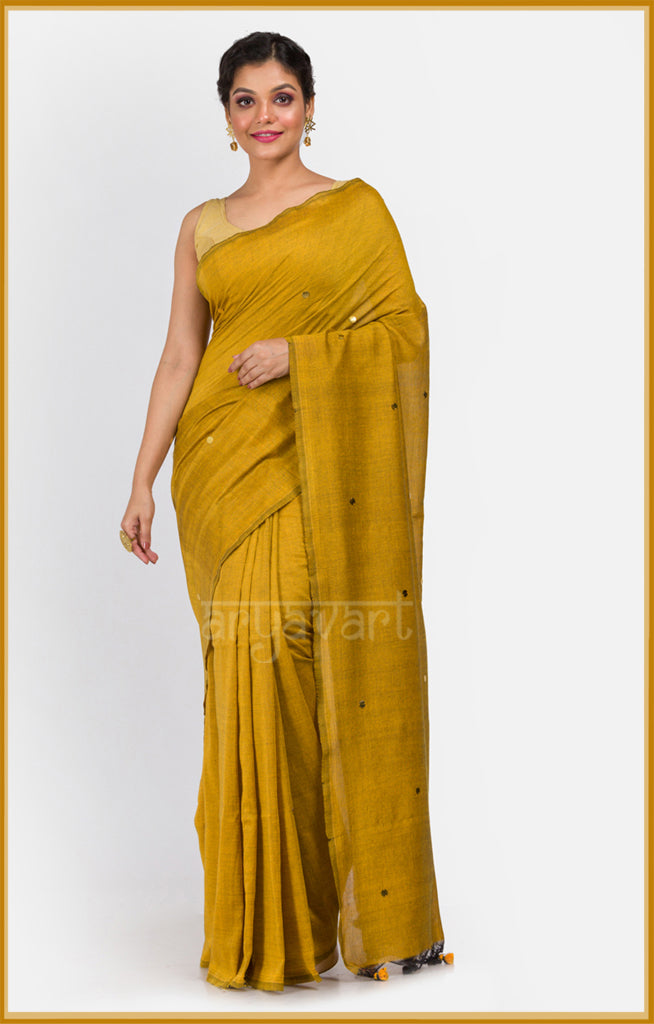 Mustard Yellow Cotton Saree With Sparkling Sequence