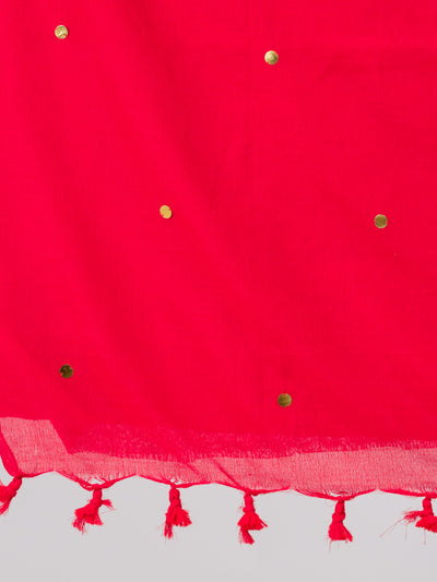 Red Cotton Saree with Sparkling Sequence