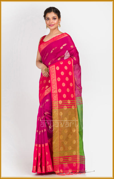 Magenta saree with Red border and woven motifs