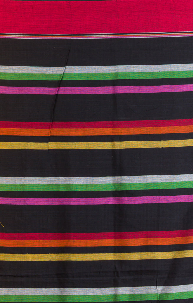 Black Cotton Saree with multi coloured Checks