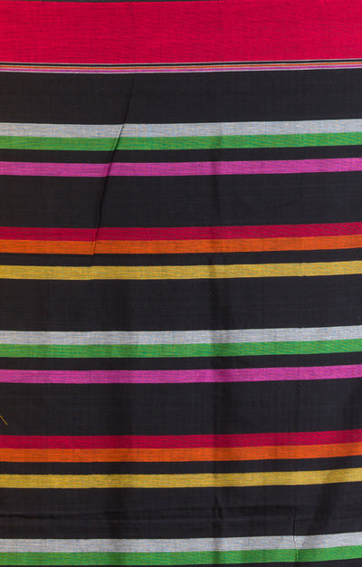Black Cotton Saree with multi coloured Checks