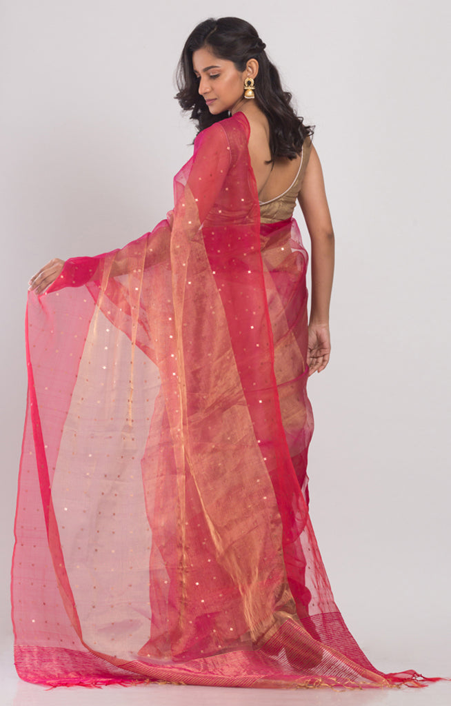 Stunning Silk Saree in Fuchsia & Gold With Woven Sequence