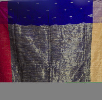 Indigo Blue Cotton Handloom Saree With Dual Tone Border