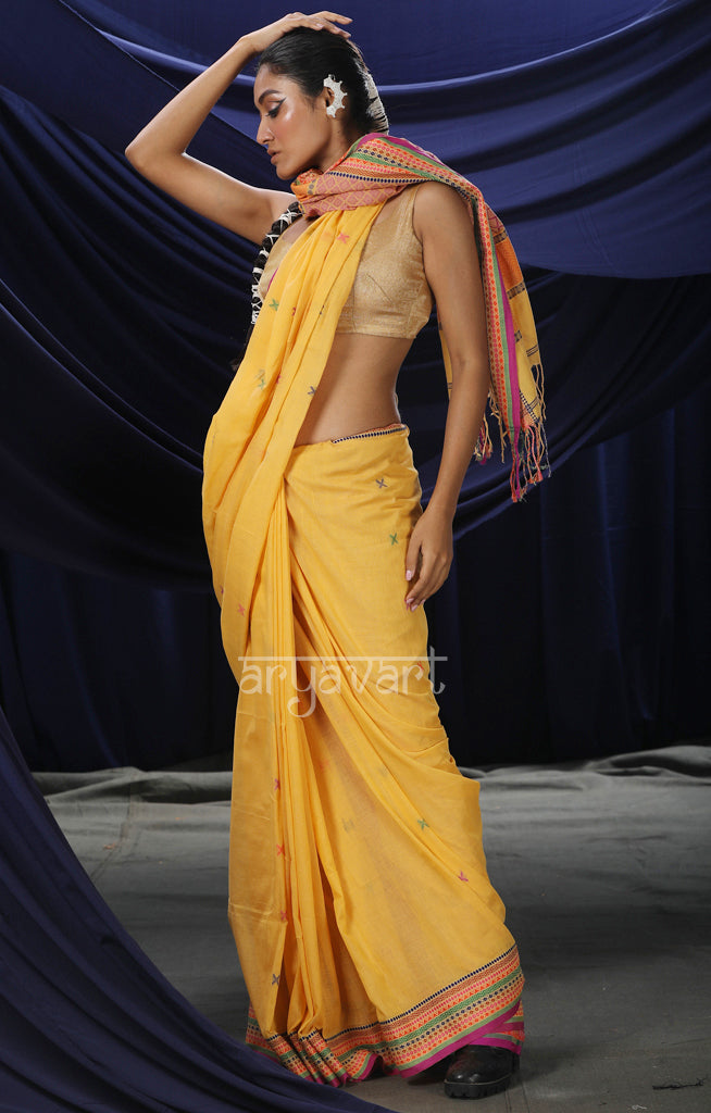 Yellow Cotton Saree With Woven Design