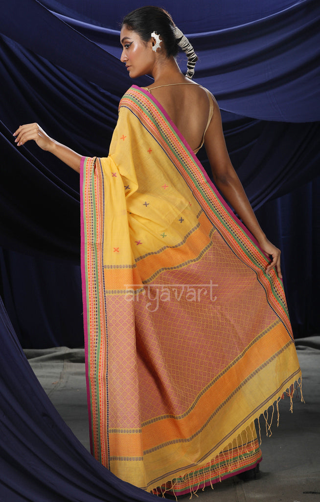 Yellow Cotton Saree With Woven Design