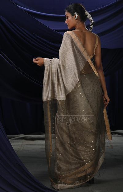 Siver Grey Matka Silk Saree With Woven In Sequence In Pallu