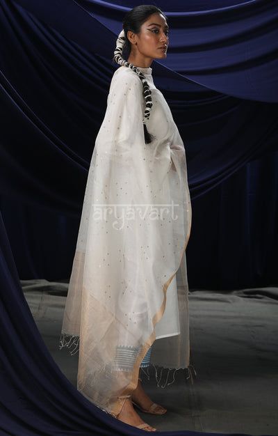 White Silk Dupatta With Stunning Woven in Sequence