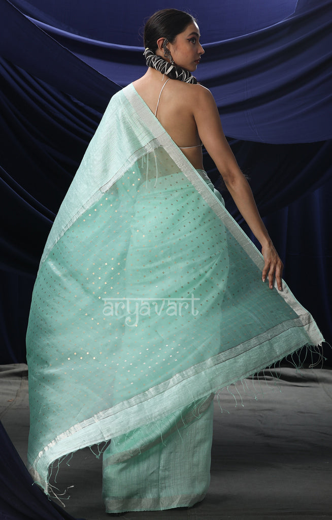 Aquamarine blue Matka Silk Saree With Woven In Sequence In Pallu