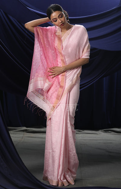 Pink Matka Silk Saree With Woven In Sequence In Pallu