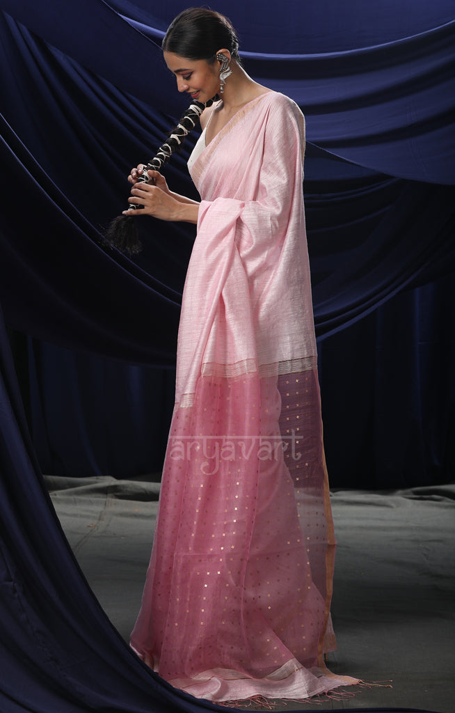Pink Matka Silk Saree With Woven In Sequence In Pallu