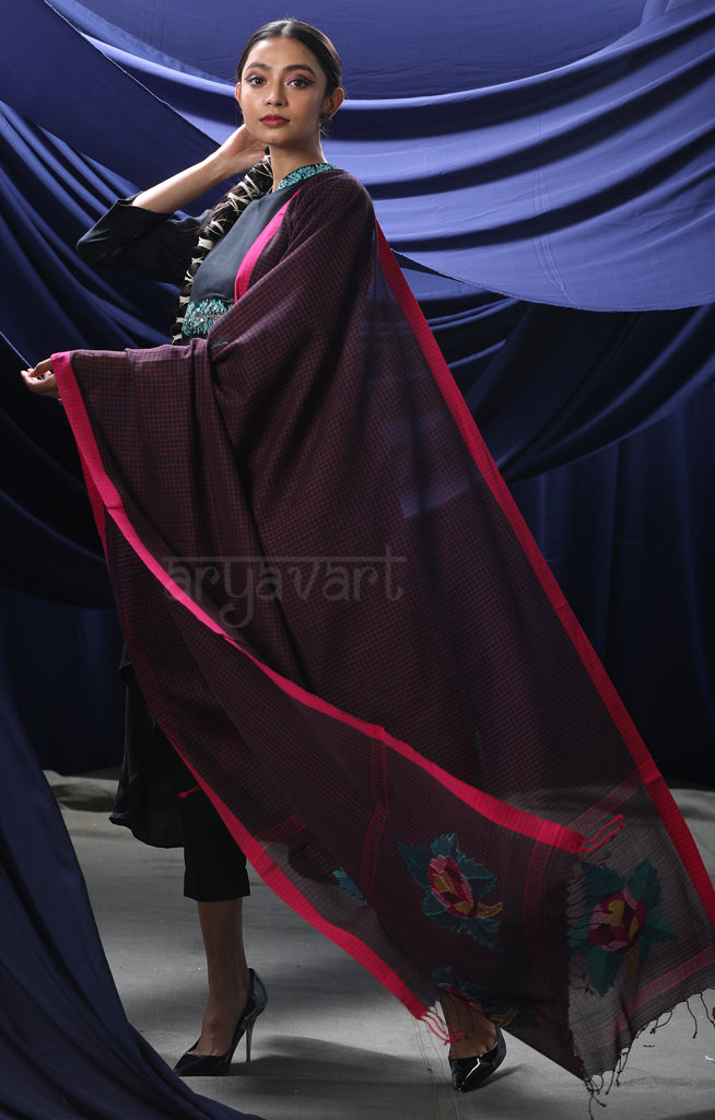 Black cotton Dupatta with Stunning Rose Jamdani design