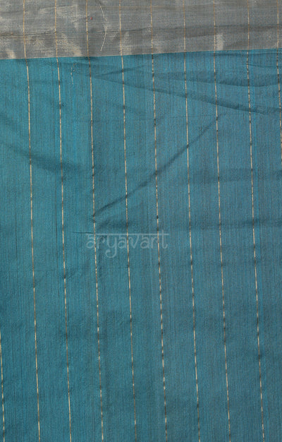 Teal Chanderi Silk Saree With Zari Buttas & Border