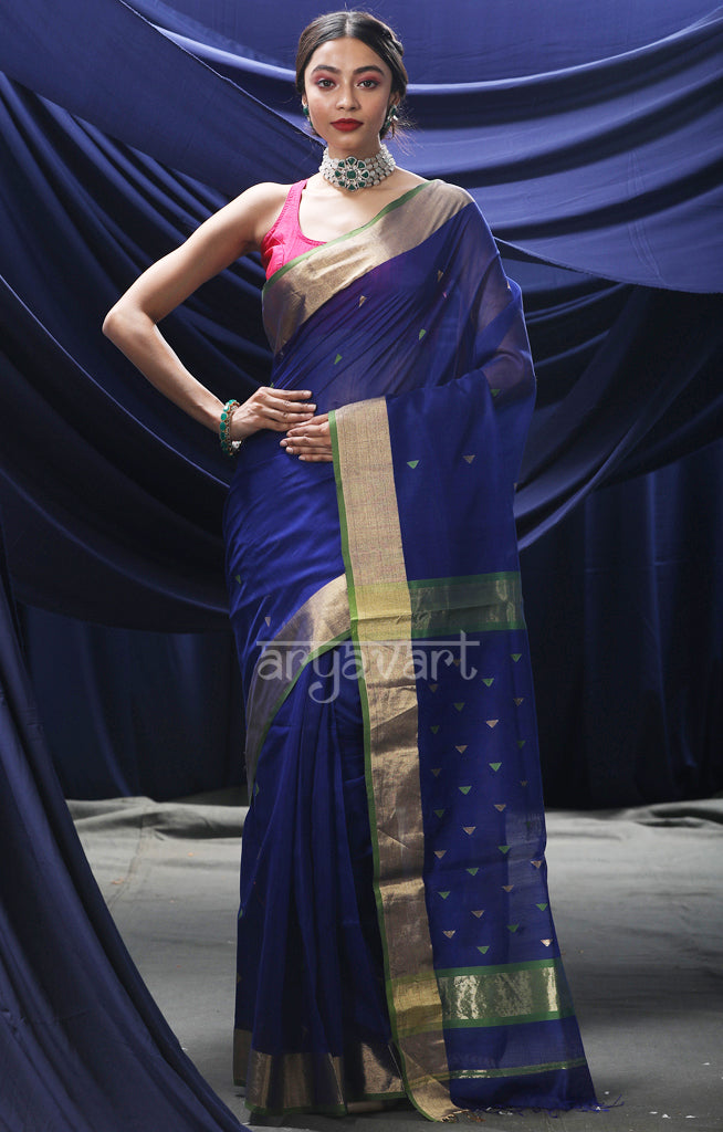 Ink Blue color ready to wear pre-pleated saree costume for kids