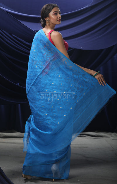 blue jamdani saree aryavart