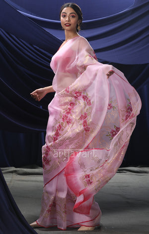 Pink organza saree