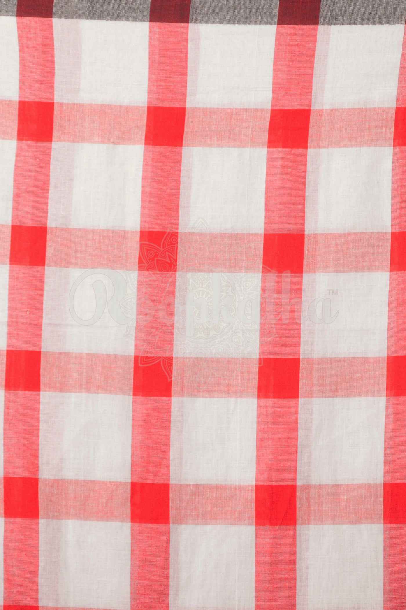 Red & white Cotton Checkered Handloom Saree