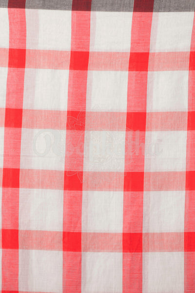 Red & white Cotton Checkered Handloom Saree