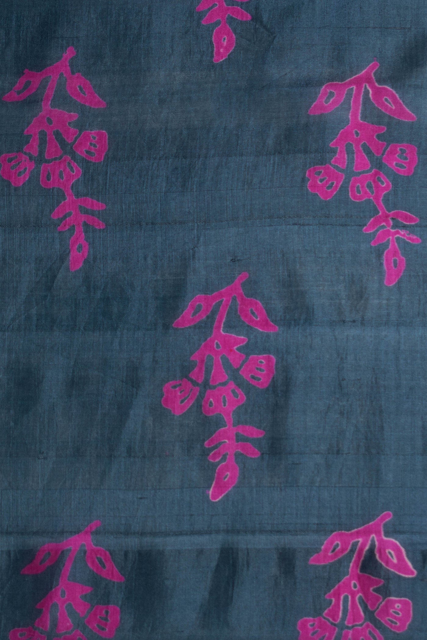 Fuchsia Pink & Grey Block Print Silk Saree