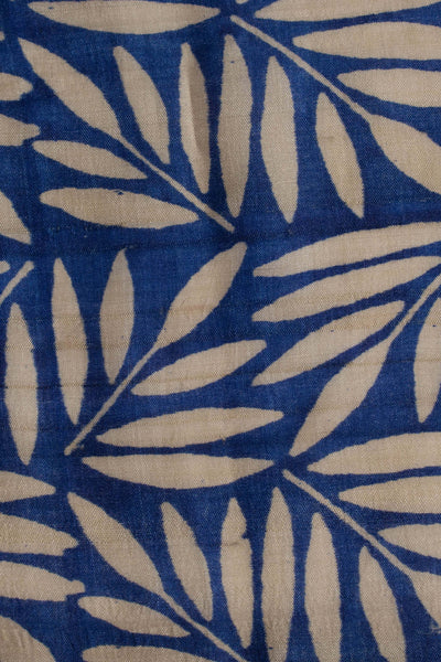 Royal Blue Tussar Silk Saree With Leaf Design Pallu