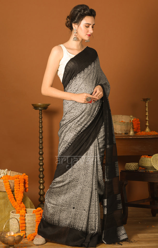 Black & Grey Shibori Matka Silk Saree